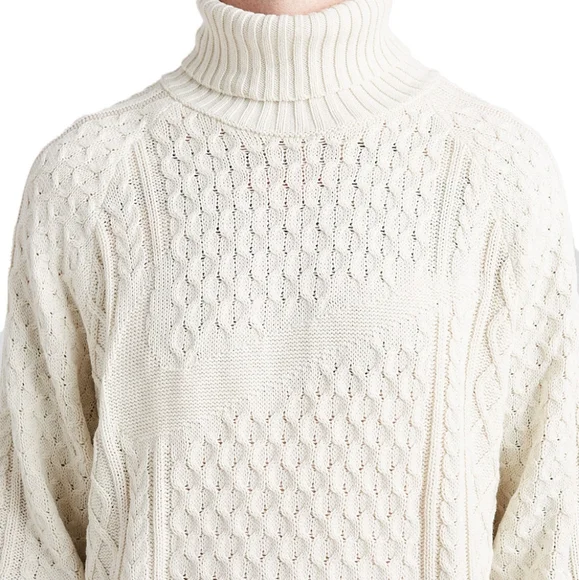 NWT Nike Life Light Bone Cable Knit Swoosh Turtleneck Sweater M